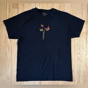 Creative Empire Butterfly Graphic Japanese Short-Sleeved Black T-Shirt, Size L